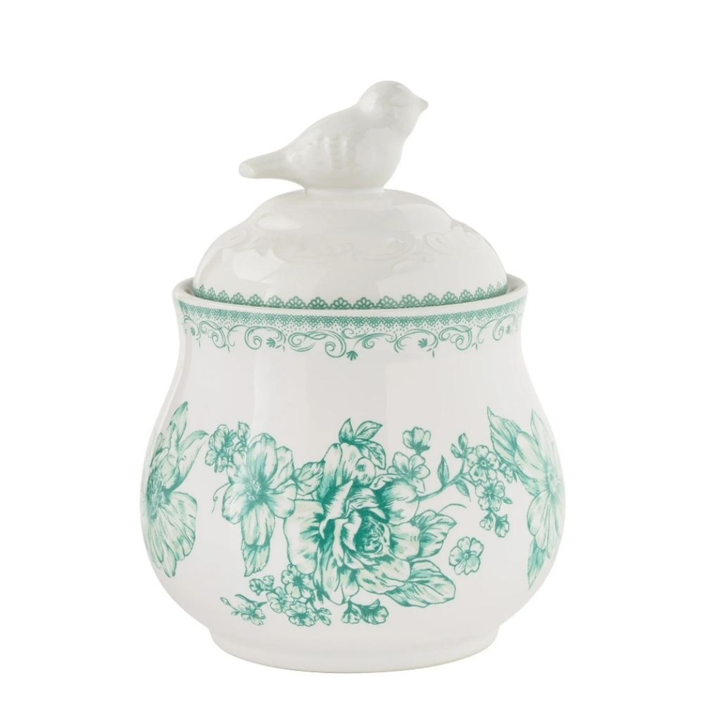 💕 New 2025 Pioneer Woman Agatha Green Sugar Bowl With Lid
